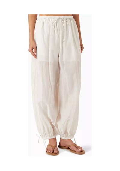 12storeez Cotton Silk Drawstring Pants, Astarlı Ve Hafif Harem Pantolon Beyaz