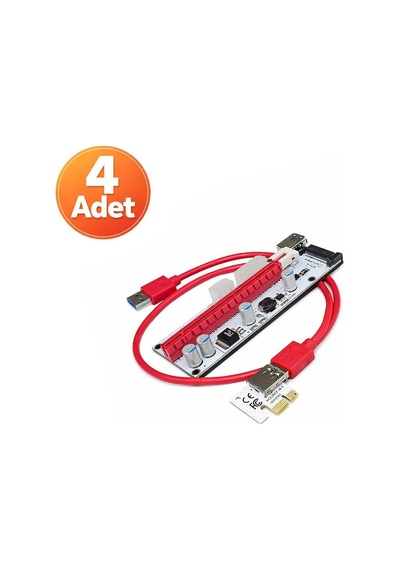 4 Adet - Ver008s Riser Kart - Pcı-ex 1x To 16x Usb 3.0 Ekran Kartı Uzatma Mining Adaptörü