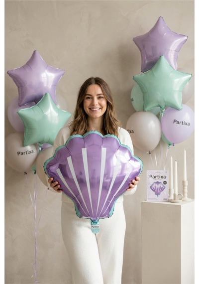 Mor Deniz Kabuğu Midye Folyo Balon 52x54 Cm Deniz Temalı Doğum Günü Parti Süsü Çok Renkli