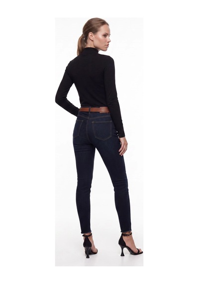 CEMO Kadın Yüksek Bel Skinny Fit Jean Pantolon Koyu Mavi
