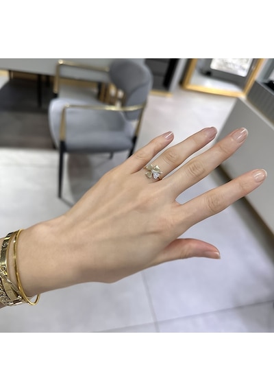 14k Altın Taşlı Yonca Yüzük