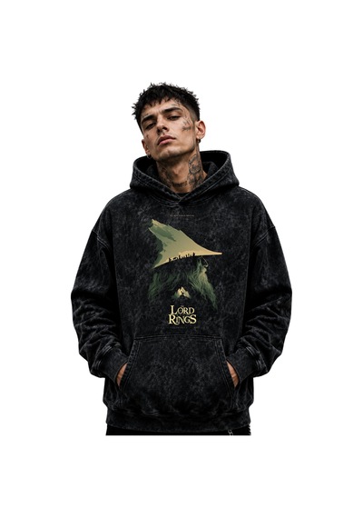 Sevbano Yüzüklerin Efendisi Gandalf Film Baskılı Unisex Oversize Yıkamalı Siyah