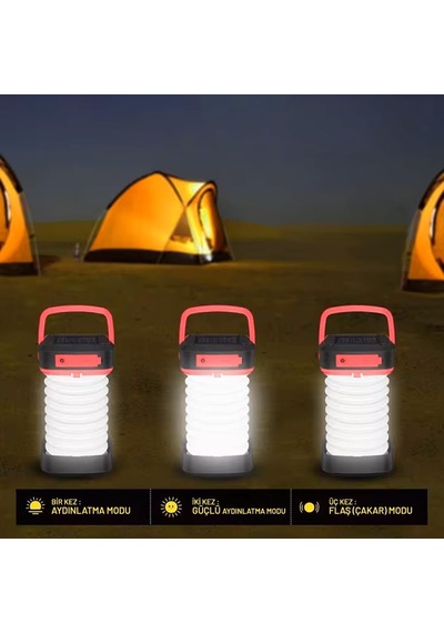 Solar Akordeon Kırmızı Kamp Lambası 360 Led Beyaz Işık Dahili Batarya Güneş Paneli + Usb Şarj El Feneri Seyah Çok Renkli