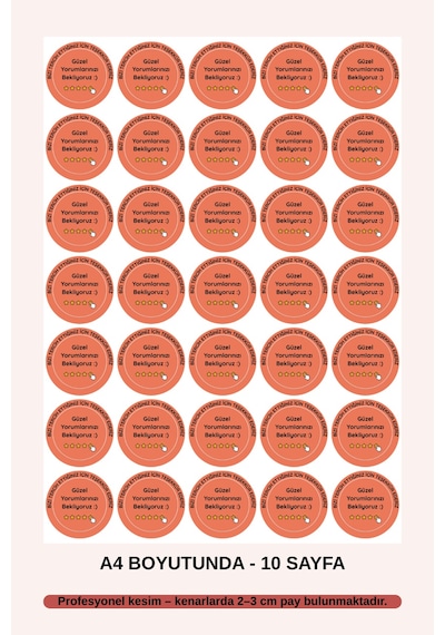 Teşekkür Sticker Etiketi 350 Adet Yuvarlak Etiket A4 10 Sayfa Çok Renkli