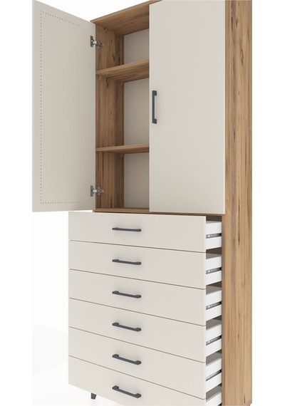 Arges Dolap 3 Raflı 6 Çekmeceli 2 Kapaklı 88x30x221 Çam-aytaşı Çam