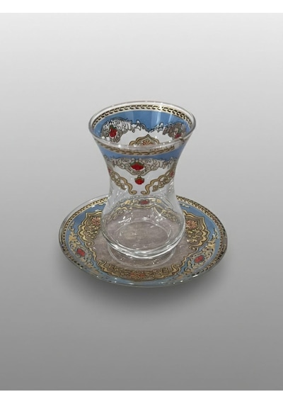 Topkapı 6 Kişilik Çay Seti, French Press Hediyeli, 9 Farklı Osmanlı Desenli Çay Bardağı Takımı 6, Topkapı Mav Diğer