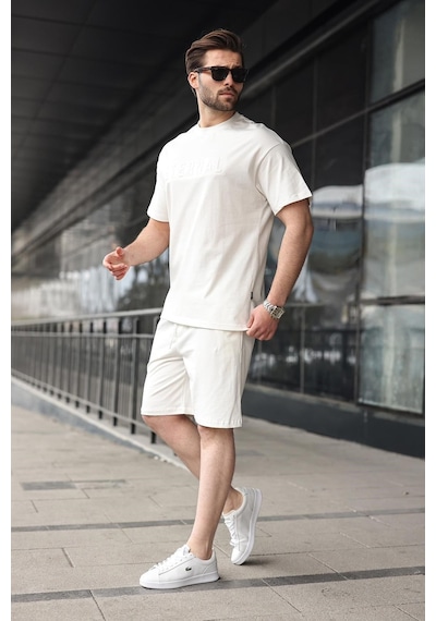 Beyaz Erkek Şort T-shirt Takım E7347