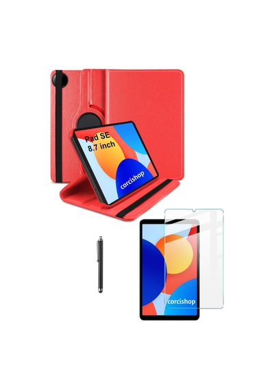 Xiaomi Redmi Pad Se 8.7 İnç Modeli İle Uyumlu 360 Dönerli Tablet Kılıfı + Ekran Koruyucu + Kalem Kapaklı Kılıf