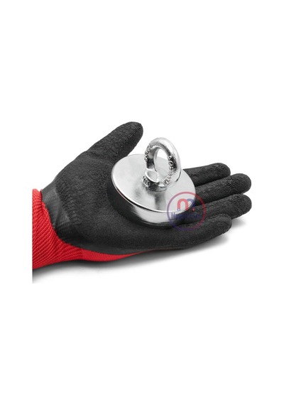 80mm Dev Deniz Mıknatısı - Fishing Magnet - Neodyum Daimi Çelik Mıknatıs - Halkalı Pot Mıknatıs - Nikel Kaplı
