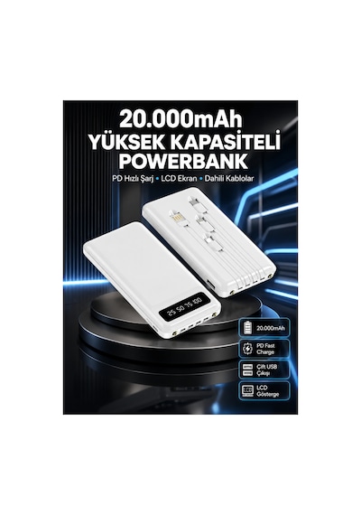 Akıllı Lcd Ekranlı 20.000mah Powerbank Pd + Usb + Type-c Yeni Nesil Altın