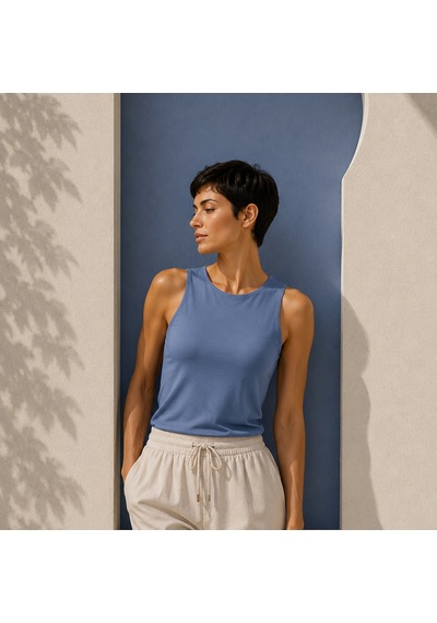 Bonbon Kadın Basic Kolsuz İçi Yarım Astarlı Tshirt Bb2538 Koyu Mavi