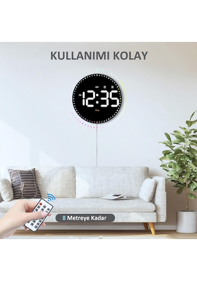 10'' Akıllı Dijital Duvar Saati Led Ekran Uzaktan Kumanda Alarm Siyah