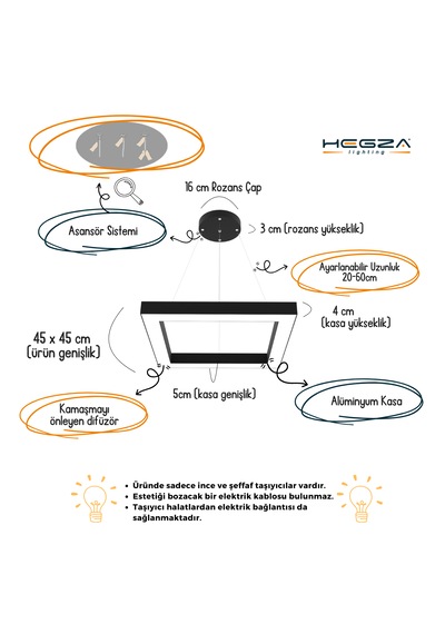Quattro Gri Kasa, Sarı Işık Modern Sarkıt Led Avize GRİ RENK