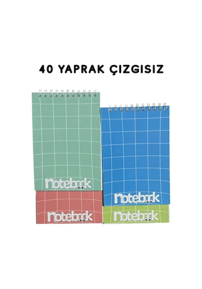 A6 Spiralli Not Defter 40 Yaprak 4'lü Tamamı Çizgisiz