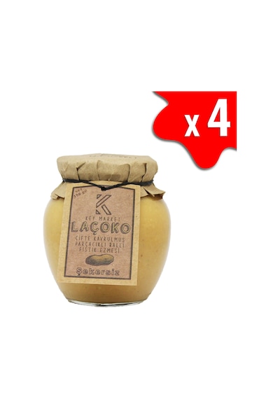 Laçoko Şekersiz Katkısız Glutensiz Çifte Kavrulmuş Parçacıklı Ballı Fıstık Ezmesi 1400 G