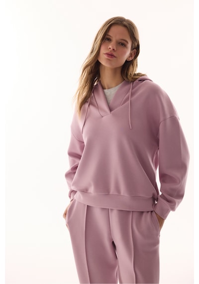 Penti Lila V Yaka Oversize Kapüşonlu Sweatshirt