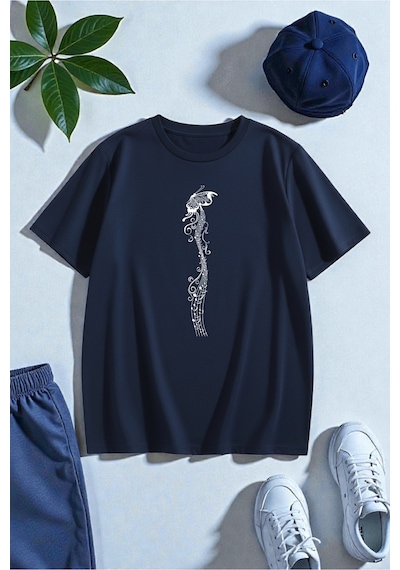 Uyguntarz Unisex Butterfly Song Baskılı T-shirt Lacivert