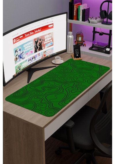 Yeşil Siyah 90x40 Xxl Taraftar Gaming Oyuncu Mouse Pad Kaymaz Taban Büyük Fare Altlığı Topography