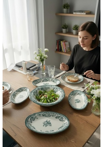 Akayev Porselen Vintage Green 5 Parça Salata Kayık Servis Takımı Diğer