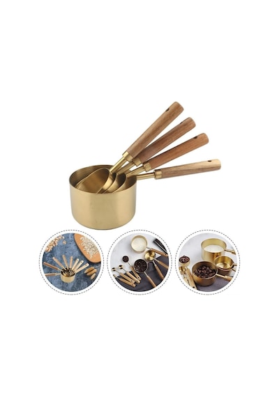 Özel Üretim Akasya Ağacı Saplı Paslanmaz Çelik 4'lü Ölçü Kaşığı Seti Lüks Ve Şık Tasarım, Otantik Altın Renk, 1,5 Ml, 5 Ml, 15 Ml Ve 25 Ml Ölçülerinde