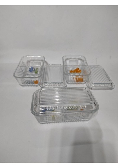 Tereyağlık.3 Lü 3 Adet Iki Bölmeli Cam Tereyağlık-kahvaltılık Saklama Kabı Şeffaf