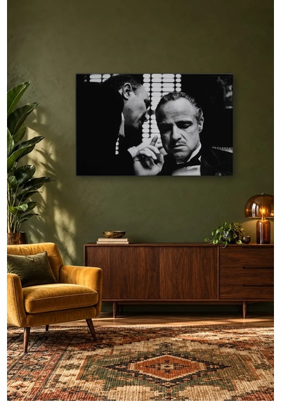 Fida Baba Filmi Fısıldaşma Sahnesi Siyah Beyaz Canvas Tablo Beyaz - Siyah