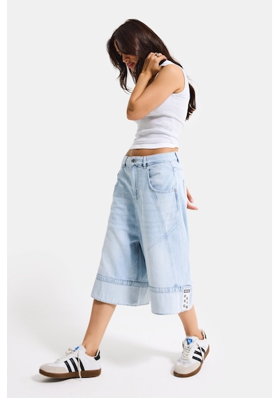 it's basic Kadın Ice Renk 4s6-3 Baggy Fit Maxi Boy Özel Tasarım Denim Bermuda Şort Ice Rengi