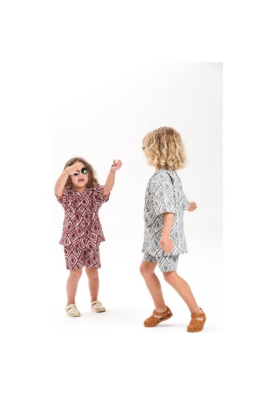 Miniko Kids Laciel Paris Keten Gömlekli Desenli Erkek Çocuk Şortlu Takım Bordo