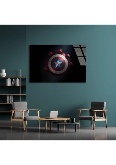 Kaptan Amerika Kalkanı Cam Tablo 140x90 Cm