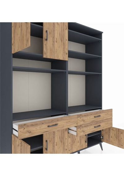 Hyperion Gardrop 10 Raflı 3 Çekmeceli 8 Kapaklı 176x44x221 Antrasit-çam Çam Hyperion Gardrop 10 Raflı 3 Çekmeceli 8 Kapaklı 176x44x221 Antrasit-çam Çam