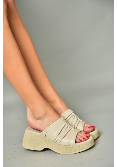 Fox Shoess996443009 Bej Kalın Tabanlı Kadın Terlik Bej
