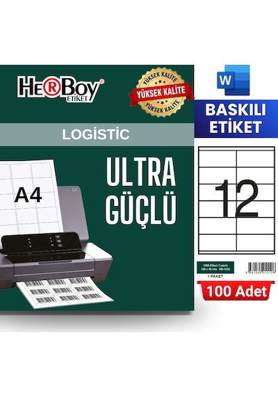 Herboy Hb-1512 105 X 46 Mm A4 Baskılı Laser Etiket 100 Adet