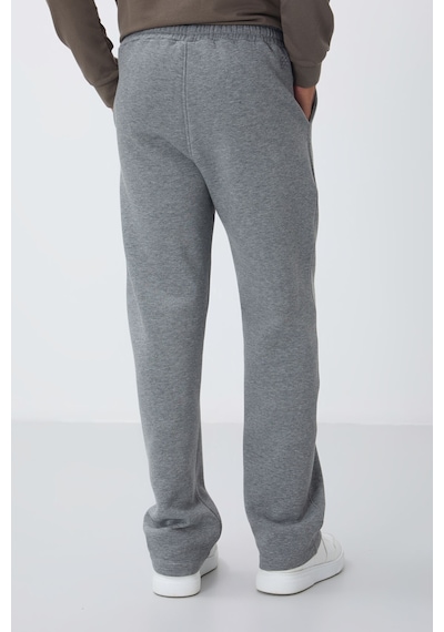 Tommy Life Gri Melanj Pamuklu Kalın İçi Tüylü Yumuşak Dokulu Oversize Nakışlı Erkek Eşofman Altı -82146 GB MELANJ