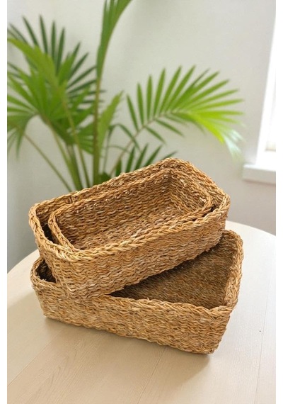 3'lü Naturel Dikdörtgen Organizer Sepet -pnl-ph31 S/3