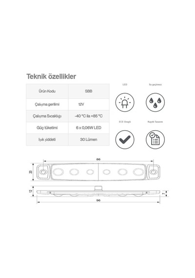 Sanel 12v Üniversal Parmak 6 Led Basamak Sarı Sbb12y6