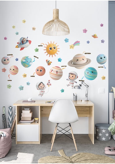 Gezegenler Ve Astronotlar Çocuk Odası Duvar Sticker Seti 01