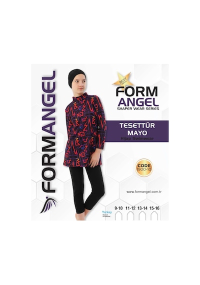 Formangell Form Angel 1900 Çocuk Uzun Kollu Desenli Tesettür Mayo 9-16 Yaş - Siyah - 9-16 Yaş Karışık Renk