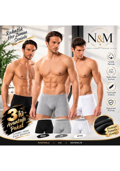 Erdem Erkek Karışık Pamuk Air Slim Boxer-3'lü Paket- 1428sk Gri