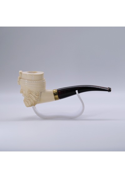 Hint Sih Hükümdarı Maharaja Ranjit Singh Figürlü El Oyması Lületaşı Pipo, Pirinç Bilezik 13,6 Cm