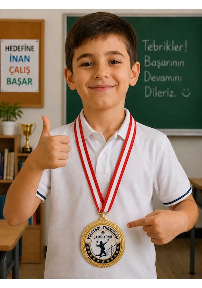 Voleybol Şampiyonu Madalyası - Dijital Baskılı 1. Kalite Madalya Altın 40 CM
