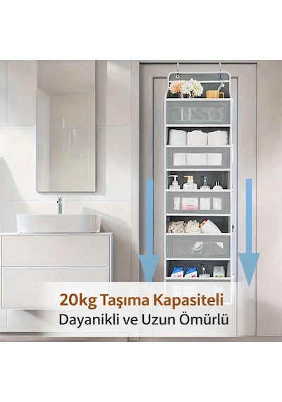 Valkyrie Kapı Arkası Organizer 5 Cepli Askılı Dolap Düzenleyici Çok Amaçlı Kapı Arkası Raf 20kg Taşıma Gri Gri