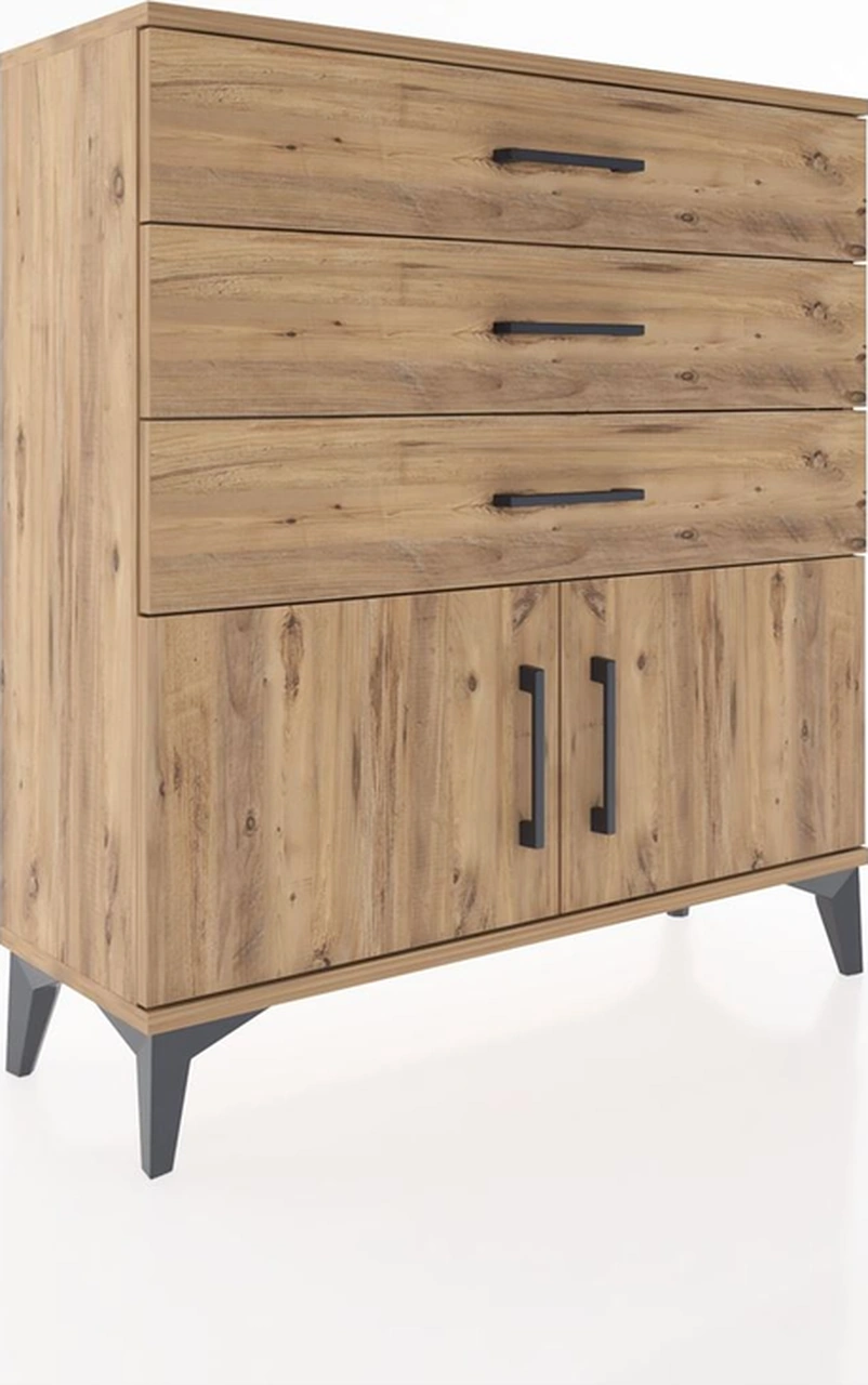 Arges Şifonyer Tek Raflı 3 Çekmeceli 2 Kapaklı 88x30x96 Çam-çam Çam