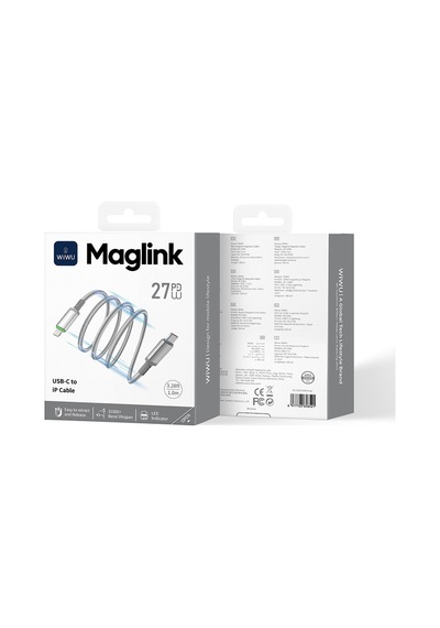 Wiwu Wi-c083 Maglink Serisi Işıklı Magnetik Type-c To Lightning Pd Data Ve Şarj Kablosu 27w 1m Gri