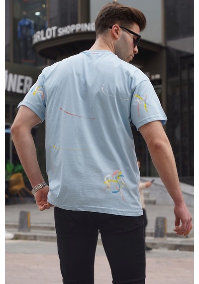 Madmext Mavi Desenli Overfit Erkek Tişört 6122-mavi Mavi