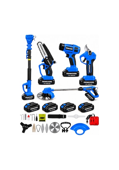 V-TEC Seri 4X Akü Full 5 Li Bahçe Seti Bağ Makası 17 Cm Testere Hava Üfleme Çim Biçme + 2.2 MT Teleskop