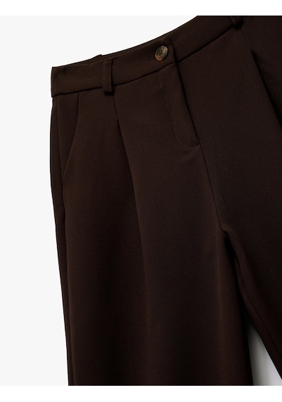 Koton Beli Ayarlanabilir Lastikli Basic Geniş Paça Pantolon Kahverengi 6wkg40069aw Kahve