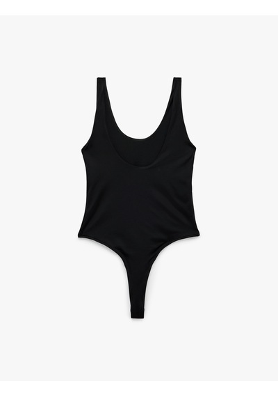 Koton Slim Fit U Yaka Kalın Askılı Bodysuit Siyah 6sak10265ek