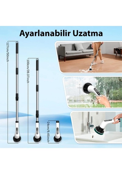 9&amp Apos U 1 Arada Çok Amaçlı Kablosuz Şarjlı Temizlik Fırçası Ip67 Yıkanabilir Başlık 5468