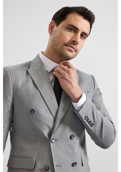 Süvari Gri Slim Kruvaze Yaka 6 Drop Takım Elbise Tk1006900387-s05 Gri