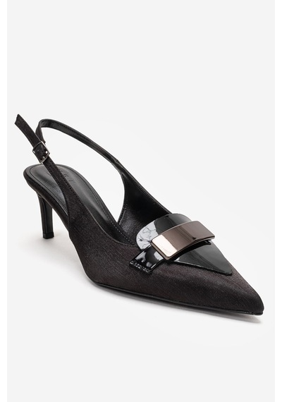 Luvishoes Sollenne Siyah Saten Tokalı Kadın Topuklu Ayakkabı